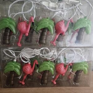 Pink Flamingo and Green Palm Tree String Lights